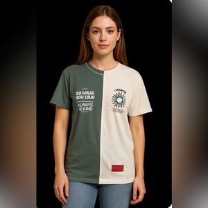 CHNGE Green and Cream Split Graphic T-Shirt